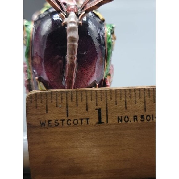 Heart Trinket Box Purple Enamel Pave Rhinestone Acccent Flowers Dragonflies - Picture 11 of 16